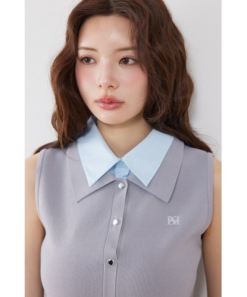 rienda(リエンダ)の「シャツレイヤードライクニットベスト 夏服(ニット/セーター・レディース・ブラック/グレー/ライトイエロー/ブルー・FREE)」の8枚目の写真