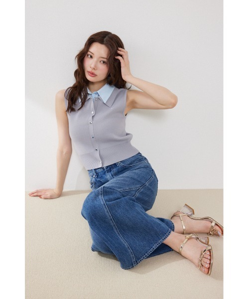 rienda(リエンダ)の「シャツレイヤードライクニットベスト 夏服(ニット/セーター・レディース・ブラック/グレー/ライトイエロー/ブルー・FREE)」の12枚目の写真