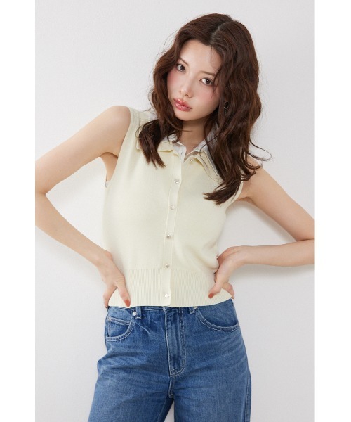rienda(リエンダ)の「シャツレイヤードライクニットベスト 夏服(ニット/セーター・レディース・ブラック/グレー/ライトイエロー/ブルー・FREE)」の16枚目の写真