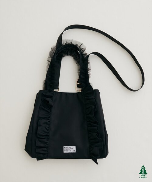 natural couture(ナチュラルクチュール)の「【WOODS×natural couture】ショルダー付きフリルトートバッグ(トートバッグ・レディース・ピンクベージュ/ブラック/アイボリー/ライトブラウン・FREE)」の10枚目の写真