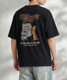 【POWER TO THE PEOPLE】レトロテイスト ネコグラフィック刺繍クルーネックTシャツ / アニマル刺繍リンガーTシャツ
