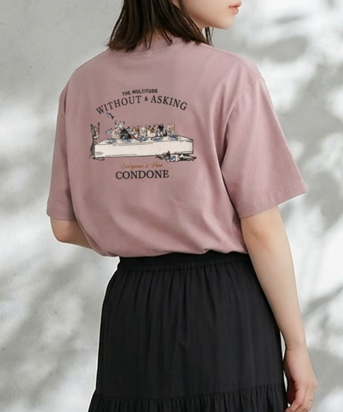 POWER TO THE PEOPLE（パワートゥーザピープル）の「【POWER TO THE PEOPLE】レトロテイスト ネコグラフィック刺繍クルーネックTシャツ / アニマル刺繍リンガーTシャツ（Tシャツ/カットソー・レディース・パープル系1/パープル系2/ホワイト系1/ブラック系1/ホワイト系2/ブラック系2・MEDIUM/LARGE/X-LARGE）」の6枚目の写真