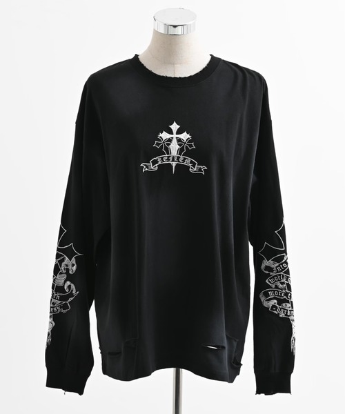REFLEM(レフレム)の「REFLEM/レフレム』クロス刺繍L/S Tee/ロングスリーブカットソー(Tシャツ/カットソー・レディース・ブラック×ピンク/ブラック×ホワイト/グレー/ホワイト×ブラック・FREE)」の14枚目の写真