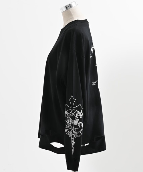 REFLEM(レフレム)の「REFLEM/レフレム』クロス刺繍L/S Tee/ロングスリーブカットソー(Tシャツ/カットソー・レディース・ブラック×ピンク/ブラック×ホワイト/グレー/ホワイト×ブラック・FREE)」の15枚目の写真