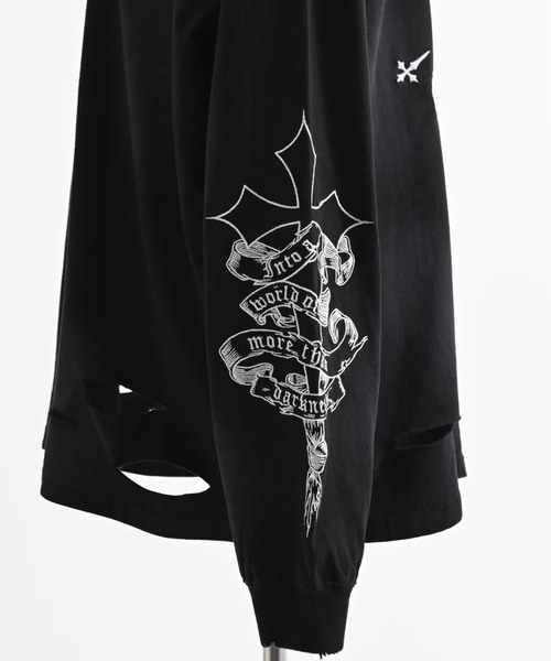 REFLEM(レフレム)の「REFLEM/レフレム』クロス刺繍L/S Tee/ロングスリーブカットソー(Tシャツ/カットソー・レディース・ブラック×ピンク/ブラック×ホワイト/グレー/ホワイト×ブラック・FREE)」の18枚目の写真