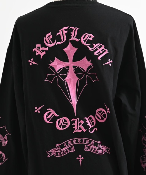 REFLEM(レフレム)の「REFLEM/レフレム』クロス刺繍L/S Tee/ロングスリーブカットソー(Tシャツ/カットソー・レディース・ブラック×ピンク/ブラック×ホワイト/グレー/ホワイト×ブラック・FREE)」の9枚目の写真
