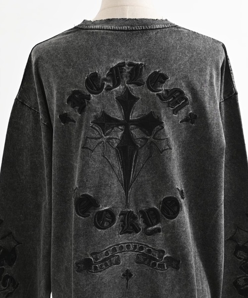 REFLEM(レフレム)の「REFLEM/レフレム』クロス刺繍L/S Tee/ロングスリーブカットソー(Tシャツ/カットソー・レディース・ブラック×ピンク/ブラック×ホワイト/グレー/ホワイト×ブラック・FREE)」の5枚目の写真