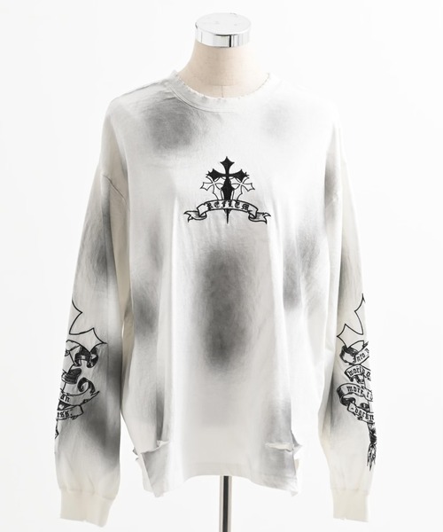 REFLEM(レフレム)の「REFLEM/レフレム』クロス刺繍L/S Tee/ロングスリーブカットソー(Tシャツ/カットソー・レディース・ブラック×ピンク/ブラック×ホワイト/グレー/ホワイト×ブラック・FREE)」の10枚目の写真