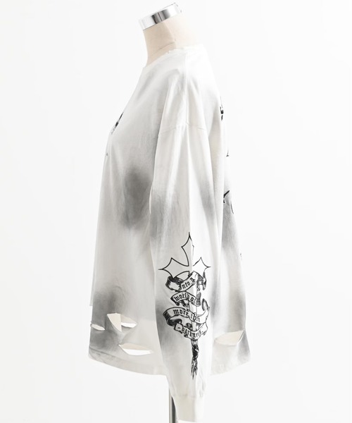 REFLEM(レフレム)の「REFLEM/レフレム』クロス刺繍L/S Tee/ロングスリーブカットソー(Tシャツ/カットソー・レディース・ブラック×ピンク/ブラック×ホワイト/グレー/ホワイト×ブラック・FREE)」の11枚目の写真