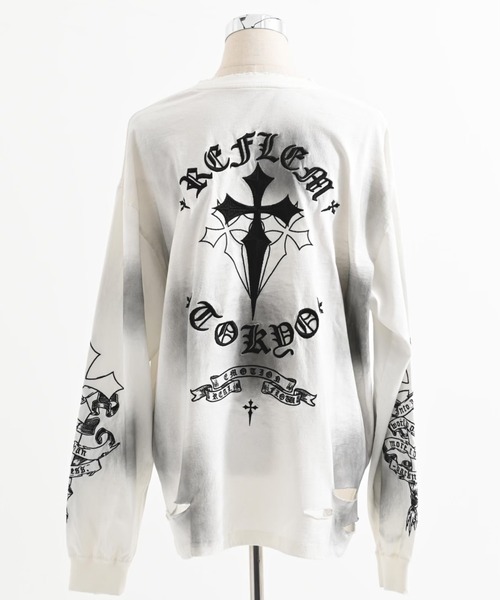 REFLEM(レフレム)の「REFLEM/レフレム』クロス刺繍L/S Tee/ロングスリーブカットソー(Tシャツ/カットソー・レディース・ブラック×ピンク/ブラック×ホワイト/グレー/ホワイト×ブラック・FREE)」の12枚目の写真
