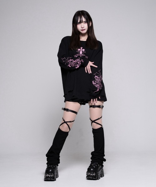 REFLEM(レフレム)の「REFLEM/レフレム』クロス刺繍L/S Tee/ロングスリーブカットソー(Tシャツ/カットソー・レディース・ブラック×ピンク/ブラック×ホワイト/グレー/ホワイト×ブラック・FREE)」の22枚目の写真