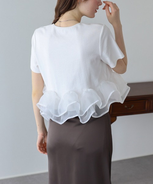 BLUEEAST(ブルーイースト)の「《新色追加》ドッキングペプラムカットトップス(Tシャツ/カットソー・レディース・ミント/ブラック/ホワイト/ブラウン・MEDIUM)」の8枚目の写真