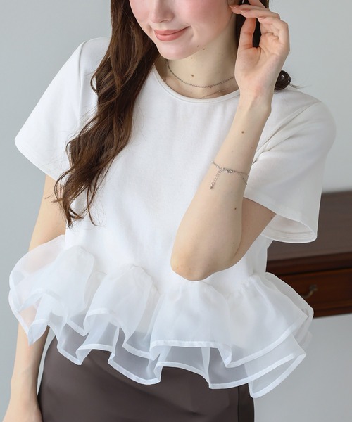BLUEEAST(ブルーイースト)の「《新色追加》ドッキングペプラムカットトップス(Tシャツ/カットソー・レディース・ミント/ブラック/ホワイト/ブラウン・MEDIUM)」の7枚目の写真