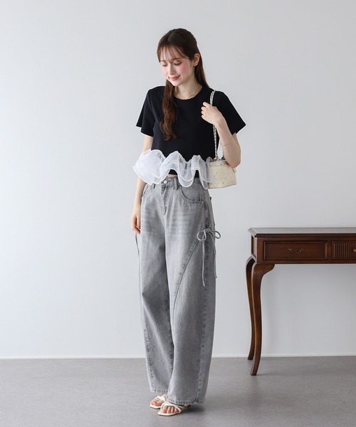 BLUEEAST(ブルーイースト)の「《新色追加》ドッキングペプラムカットトップス(Tシャツ/カットソー・レディース・ミント/ブラック/ホワイト/ブラウン・MEDIUM)」の17枚目の写真