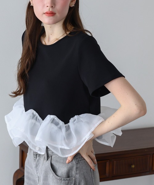 BLUEEAST(ブルーイースト)の「《新色追加》ドッキングペプラムカットトップス(Tシャツ/カットソー・レディース・ミント/ブラック/ホワイト/ブラウン・MEDIUM)」の13枚目の写真