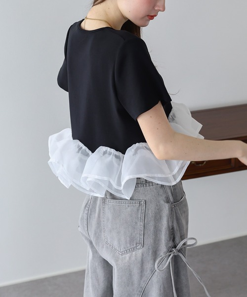 BLUEEAST(ブルーイースト)の「《新色追加》ドッキングペプラムカットトップス(Tシャツ/カットソー・レディース・ミント/ブラック/ホワイト/ブラウン・MEDIUM)」の16枚目の写真
