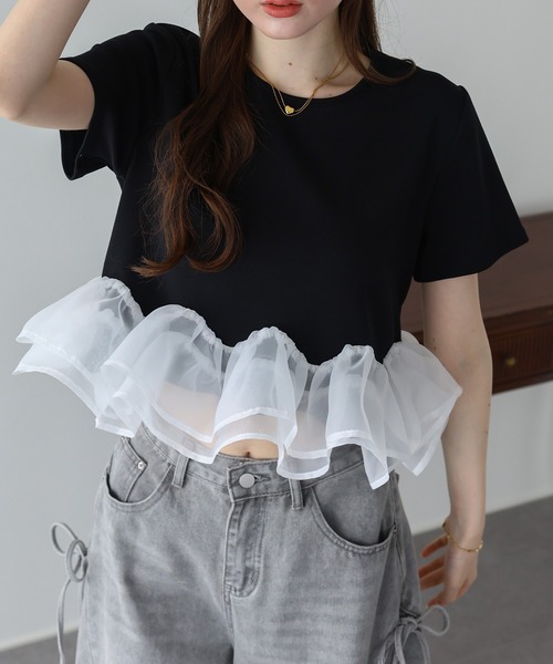 BLUEEAST(ブルーイースト)の「《新色追加》ドッキングペプラムカットトップス(Tシャツ/カットソー・レディース・ミント/ブラック/ホワイト/ブラウン・MEDIUM)」の14枚目の写真