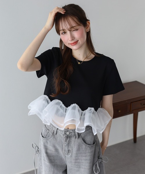 BLUEEAST(ブルーイースト)の「《新色追加》ドッキングペプラムカットトップス(Tシャツ/カットソー・レディース・ミント/ブラック/ホワイト/ブラウン・MEDIUM)」の12枚目の写真