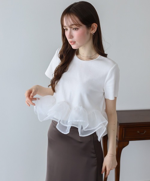 BLUEEAST(ブルーイースト)の「《新色追加》ドッキングペプラムカットトップス(Tシャツ/カットソー・レディース・ミント/ブラック/ホワイト/ブラウン・MEDIUM)」の18枚目の写真
