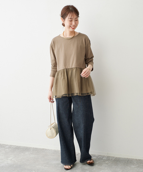 Spick & Span(スピックアンドスパン)の「《一部店舗+WEB限定》チュールコンビフレアプルオーバー(Tシャツ/カットソー・レディース・ブラック/モカ/ホワイト・FREE)」の6枚目の写真