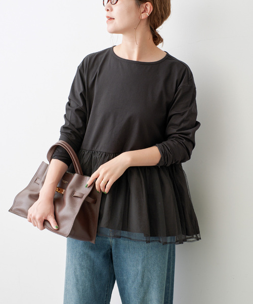 Spick & Span(スピックアンドスパン)の「《一部店舗+WEB限定》チュールコンビフレアプルオーバー(Tシャツ/カットソー・レディース・ブラック/モカ/ホワイト・FREE)」の7枚目の写真