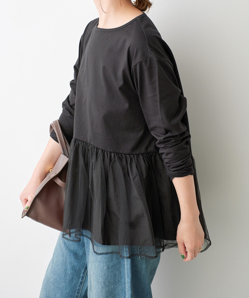 Spick & Span(スピックアンドスパン)の「《一部店舗+WEB限定》チュールコンビフレアプルオーバー(Tシャツ/カットソー・レディース・ブラック/モカ/ホワイト・FREE)」の10枚目の写真
