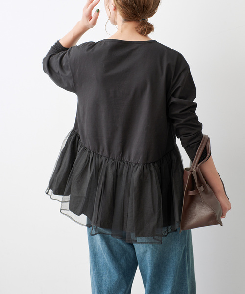 Spick & Span(スピックアンドスパン)の「《一部店舗+WEB限定》チュールコンビフレアプルオーバー(Tシャツ/カットソー・レディース・ブラック/モカ/ホワイト・FREE)」の11枚目の写真