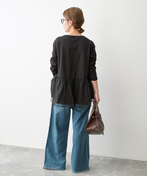 Spick & Span(スピックアンドスパン)の「《一部店舗+WEB限定》チュールコンビフレアプルオーバー(Tシャツ/カットソー・レディース・ブラック/モカ/ホワイト・FREE)」の13枚目の写真