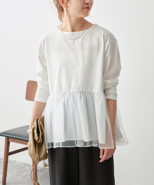 Spick & Span(スピックアンドスパン)の「《一部店舗+WEB限定》チュールコンビフレアプルオーバー(Tシャツ/カットソー・レディース・ブラック/モカ/ホワイト・FREE)」の14枚目の写真