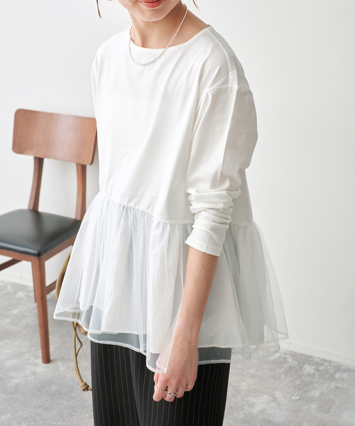 Spick & Span(スピックアンドスパン)の「《一部店舗+WEB限定》チュールコンビフレアプルオーバー(Tシャツ/カットソー・レディース・ブラック/モカ/ホワイト・FREE)」の16枚目の写真