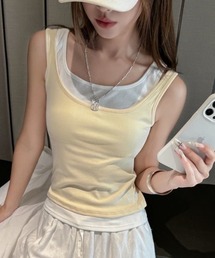 配色レイヤード風スクエアネックタンクトップ