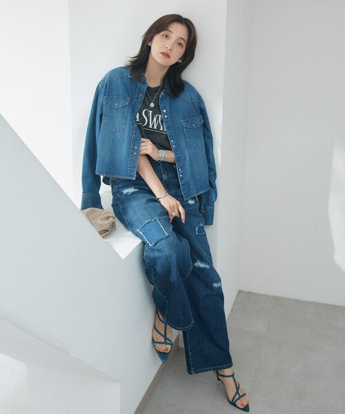 RIVE DROITE（リヴドロワ）の「予約【A・MONN】【ショート丈/羽織に】ウエスタンデニムシャツ（シャツ/ブラウス・レディース・ブルー・FREE）」の3枚目の写真