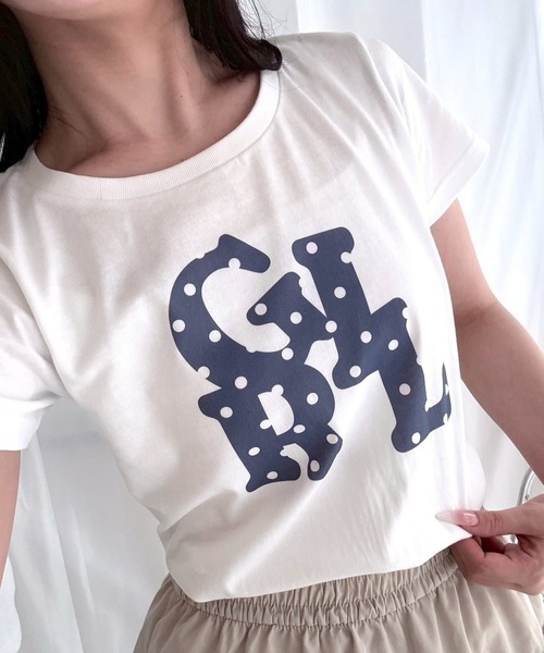 cuorequal(クオレコール)の「グラフィック×ドットショート丈半袖Tシャツ(Tシャツ/カットソー・レディース・ホワイト・WM)」の1枚目の写真