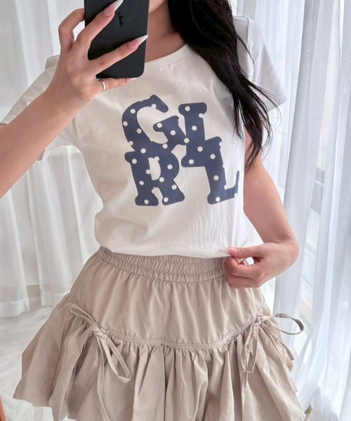 cuorequal(クオレコール)の「グラフィック×ドットショート丈半袖Tシャツ(Tシャツ/カットソー・レディース・ホワイト・WM)」の4枚目の写真
