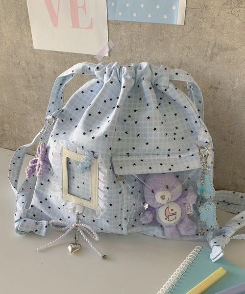 pyornim(ピョルニム)の「【推し活/ぬい活】クリアポケット付き 星柄ナップサック(バックパック/リュック・レディース・サックスブルー/ホワイト・F)」の22枚目の写真