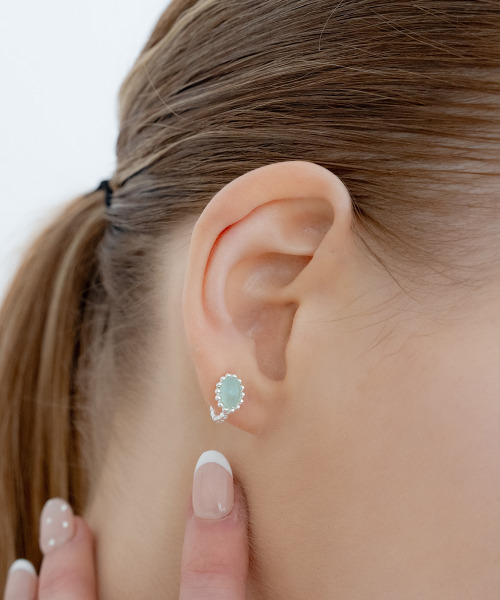 OVAL STONE EARRING_MINT SILVER（ピアス（両耳用））｜XANADU