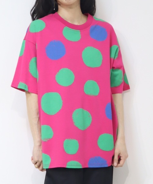 DISKEEN SURE（ディスキーンシュアー）の「着心地GOOD！コットン100% ドット柄ビッグシルエット Tシャツ（Tシャツ/カットソー・レディース・ベージュ/ブラック/ピンク・FREE）」の12枚目の写真