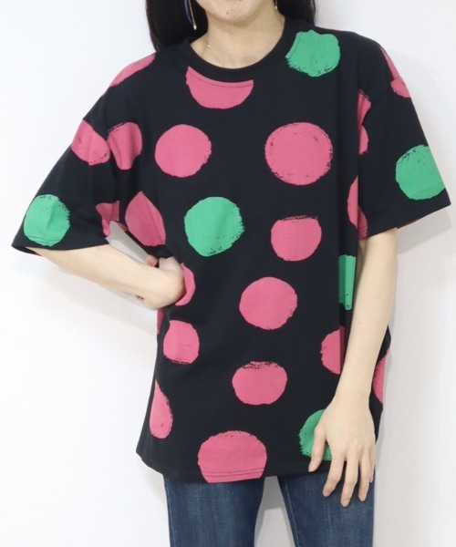 DISKEEN SURE（ディスキーンシュアー）の「着心地GOOD！コットン100% ドット柄ビッグシルエット Tシャツ（Tシャツ/カットソー・レディース・ベージュ/ブラック/ピンク・FREE）」の11枚目の写真