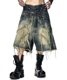 RICH（リッチ）の「【RICH】VAMP DIRT WASHED SHORT / 【RICH】ダーティーウォッシュアイレットダブルウエストダメージハーフパンツ（デニムパンツ）」
