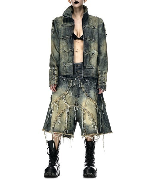 RICH(リッチ)の「【RICH】VAMP DIRT WASHED SHORT / 【RICH】ダーティーウォッシュアイレットダブルウエストダメージハーフパンツ(デニムパンツ・メンズ・ブルー・01/02)」の2枚目の写真