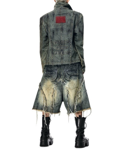 RICH(リッチ)の「【RICH】VAMP DIRT WASHED SHORT / 【RICH】ダーティーウォッシュアイレットダブルウエストダメージハーフパンツ(デニムパンツ・メンズ・ブルー・01/02)」の3枚目の写真