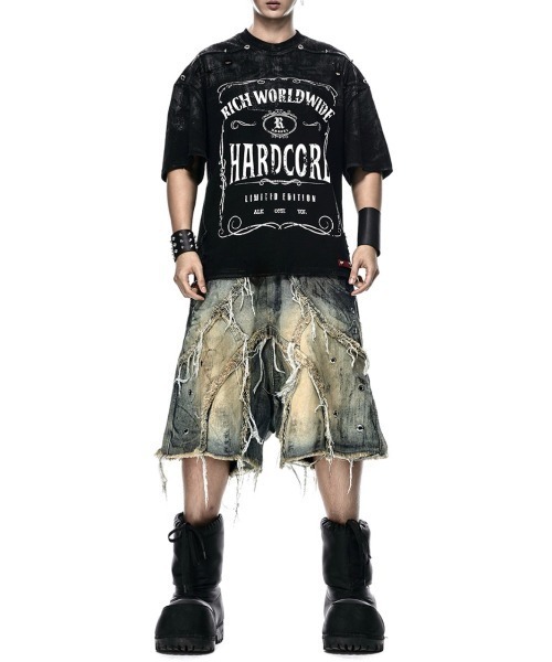 RICH(リッチ)の「【RICH】VAMP DIRT WASHED SHORT / 【RICH】ダーティーウォッシュアイレットダブルウエストダメージハーフパンツ(デニムパンツ・メンズ・ブルー・01/02)」の6枚目の写真