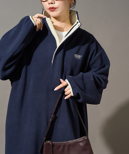 FREAK'S STORE(フリークスストア)の「限定展開 DISCUS ATHLETIC × FREAK'S STORE/ディスカスアスレチック 別注 配色 フリース ジップ ワンピース(ワンピース・レディース・ネイビー/パープル/ブラック/ライトグレー/ブラウン・フリ-)」の4枚目の写真