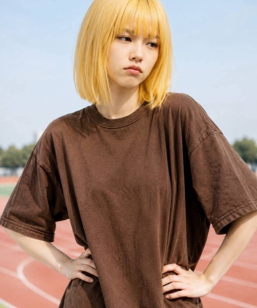 KAMINARI_TOKIO（カミナリトキオ）の「ピグメント加工Tシャツ（Tシャツ/カットソー・レディース・チャコールグレー/ブラック/ブラウン/カーキ/グレー系・FREE）」の5枚目の写真