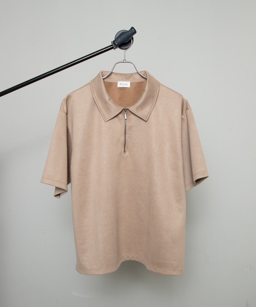 BROWNY（ブラウニー）の「BROWNY/【26年春夏新作】フェイクスウェードハーフZIPT（Tシャツ/カットソー・メンズ・ベージュ/チャコールグレー・MEDIUM/LARGE）」の17枚目の写真