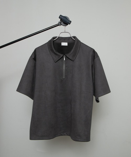 BROWNY（ブラウニー）の「BROWNY/【26年春夏新作】フェイクスウェードハーフZIPT（Tシャツ/カットソー・メンズ・ベージュ/チャコールグレー・MEDIUM/LARGE）」の18枚目の写真