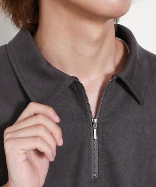 BROWNY（ブラウニー）の「BROWNY/【26年春夏新作】フェイクスウェードハーフZIPT（Tシャツ/カットソー・メンズ・ベージュ/チャコールグレー・MEDIUM/LARGE）」の20枚目の写真