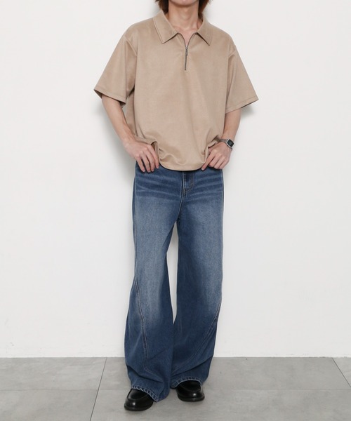 BROWNY（ブラウニー）の「BROWNY/【26年春夏新作】フェイクスウェードハーフZIPT（Tシャツ/カットソー・メンズ・ベージュ/チャコールグレー・MEDIUM/LARGE）」の21枚目の写真