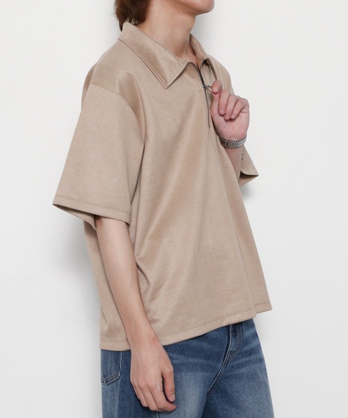 BROWNY（ブラウニー）の「BROWNY/【26年春夏新作】フェイクスウェードハーフZIPT（Tシャツ/カットソー・メンズ・ベージュ/チャコールグレー・MEDIUM/LARGE）」の8枚目の写真