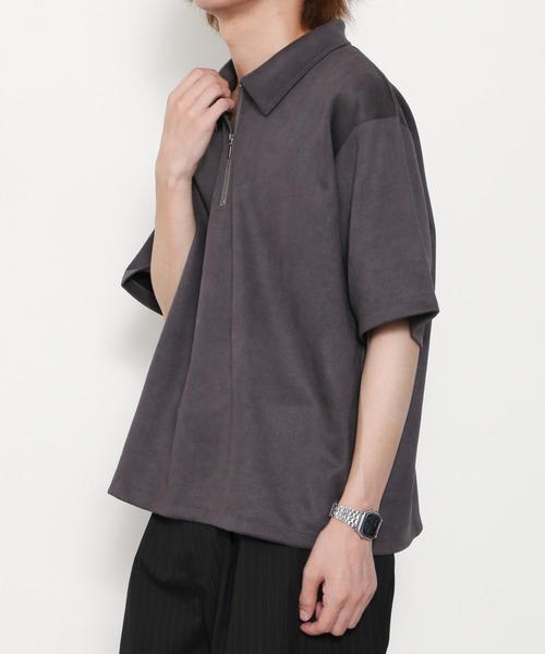 BROWNY（ブラウニー）の「BROWNY/【26年春夏新作】フェイクスウェードハーフZIPT（Tシャツ/カットソー・メンズ・ベージュ/チャコールグレー・MEDIUM/LARGE）」の10枚目の写真